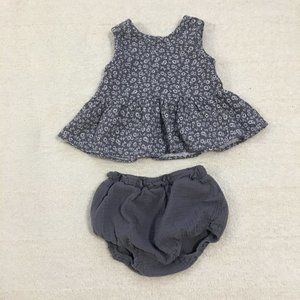 Quince Mae dark gray top with white flowers, matching dark gray bloomers